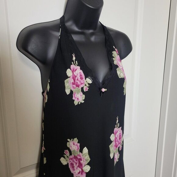 VTG Oscar de la Renta Pink Label M/L Black Pink Roses Floral Robe Nightgown Set - Picture 4 of 13